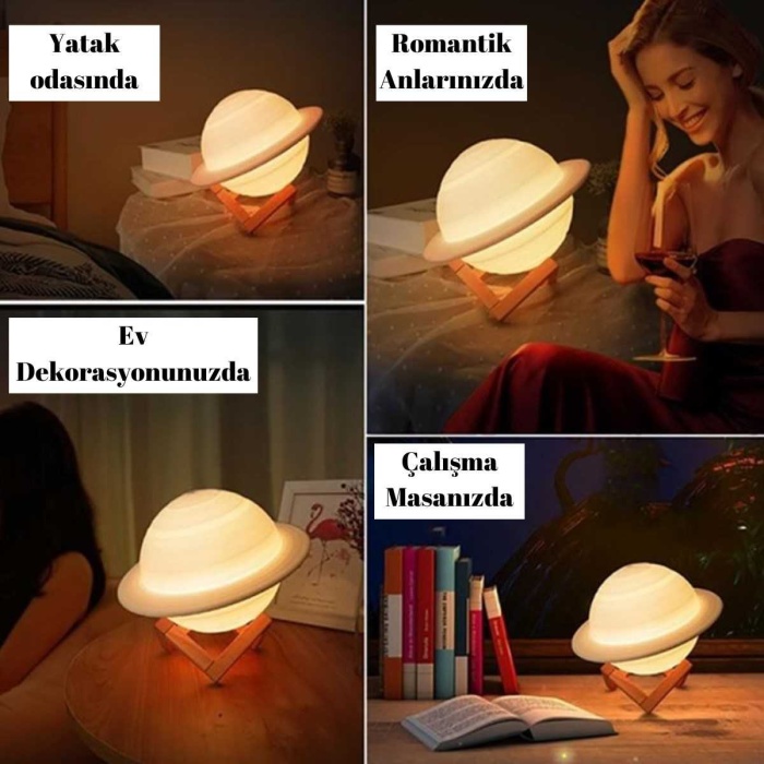 3d Print Dokunmatik 3 Renk Usb Şarjlı Gece Lambası (kumandasız) Ve Peri Led Işık 5 Mt Sarı