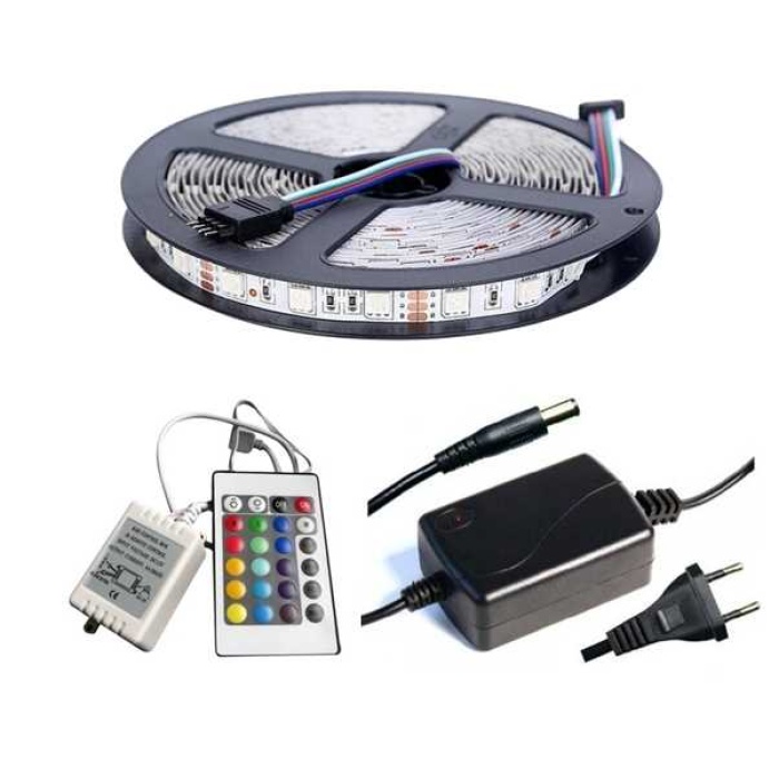5mt Rgb Şerit Led Slikonlu Adaptör Uzaktan Kumanda Tak Çalıştır