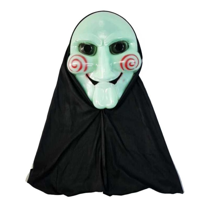 Siyah Kapşonlu Karanlıkta Parlayan Neon Glow Testere Saw Maskesi
