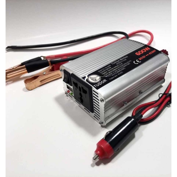 Süper Inverter 12v Elektriği 220v Çevirici Fanlı İnvertör 600w Usb Çıkışlı Maşa+çakmak 2set Kablo