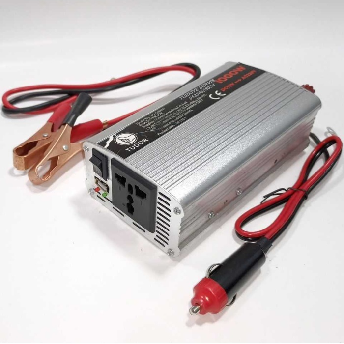 Süper Inverter 12v Elektriği 220v Çevirici Fanlı İnvertör 1000w Usb Çıkışlı Maşa+çakmak 2set Kablo