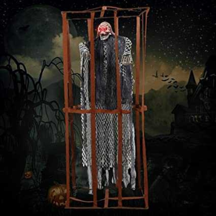 Ürpertici Scary Halloween Sesli Hareketli Sensörlü Siyah Kuru Kafa Dekor 90 Cm