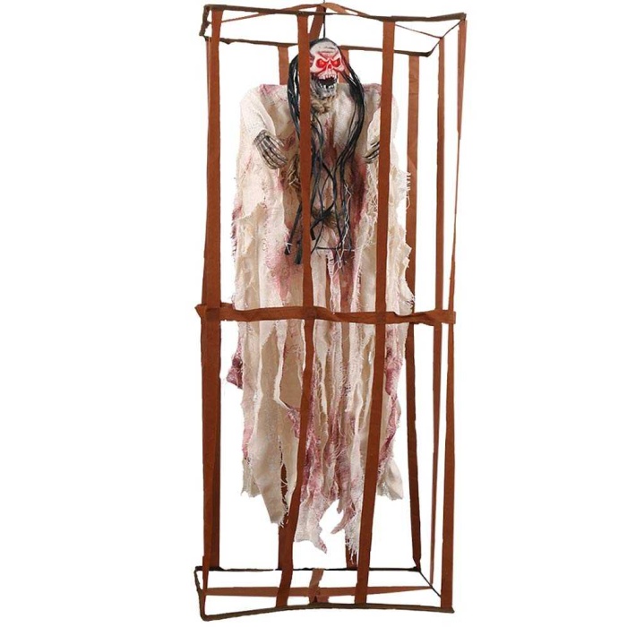 Ürpertici Scary Halloween Sesli Hareketli Sensörlü Beyaz Kuru Kafa Dekor 90 Cm