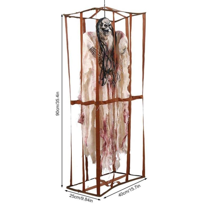 Ürpertici Scary Halloween Sesli Hareketli Sensörlü Beyaz Kuru Kafa Dekor 90 Cm