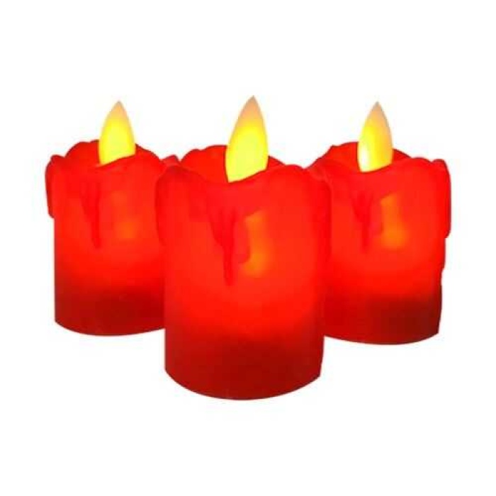 Led Işıklı Gerçek Alev Görünümlü Kırmızı Mum 12li Paket