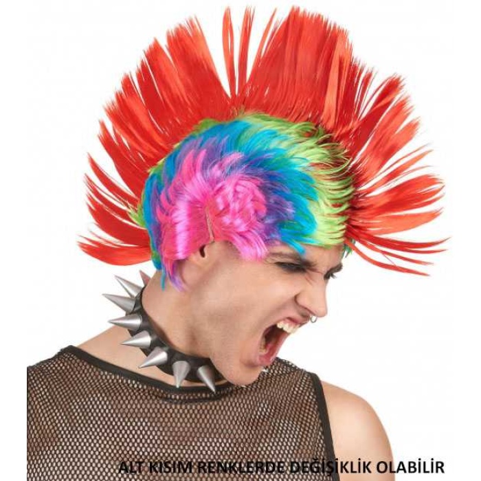 Mohican Mohawk Punk 70 Li Yıllar 80 Li Yıllar Peruğu Rainbow Peruk Kırmızı Saçaklı