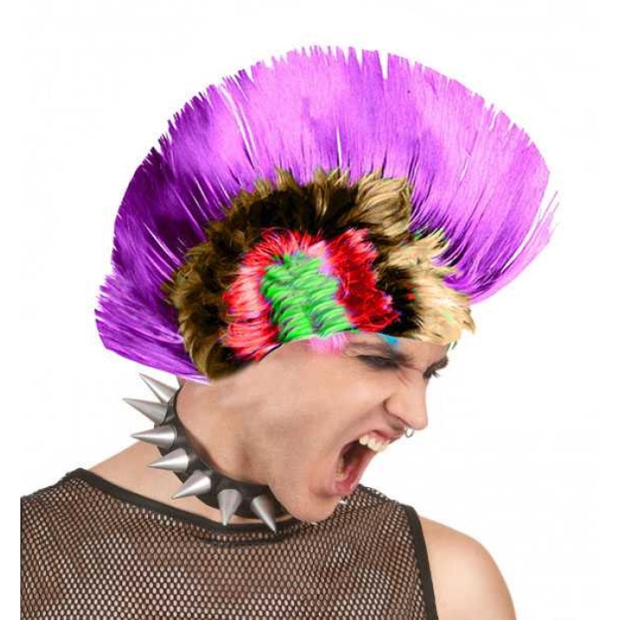 Mohican Mohawk Punk 70 Li Yıllar 80 Li Yıllar Peruğu Rainbow Peruk Mor Saçaklı