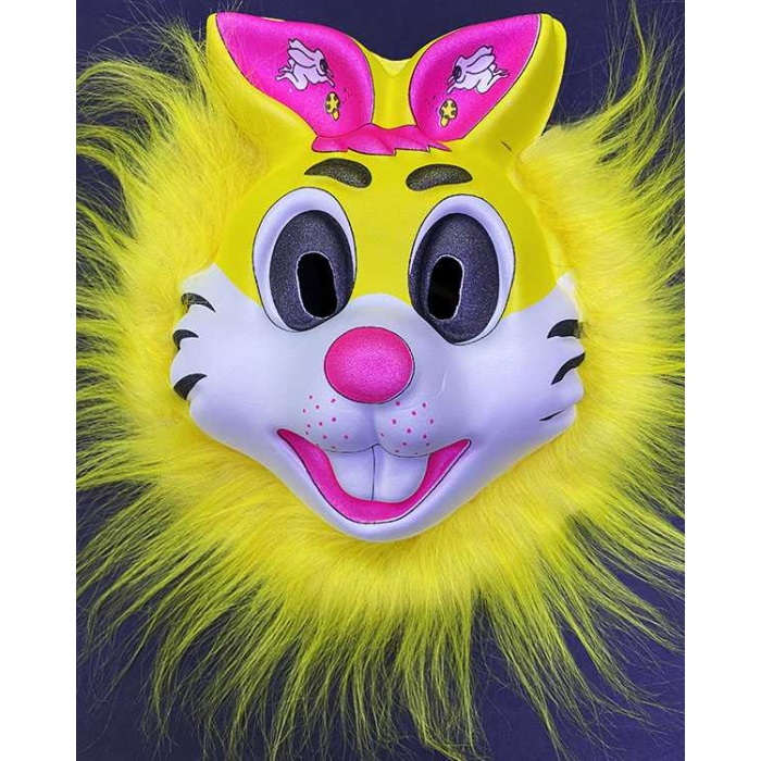 Sarı Peluşlu Pembe Kulaklı Kırılmaz Yumuşak Tavşan Maskesi 22x19 Cm