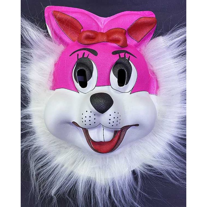 Beyaz Peluşlu Pembe Renk Kırılmaz Yumuşak Tavşan Maskesi 22x19 Cm