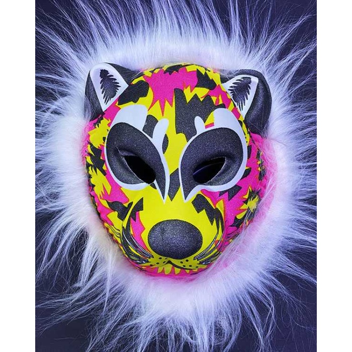 Beyaz Peluşlu Rengarenk Kırılmaz Yumuşak Leopar Tiger Köpek Maskesi 22x19 Cm