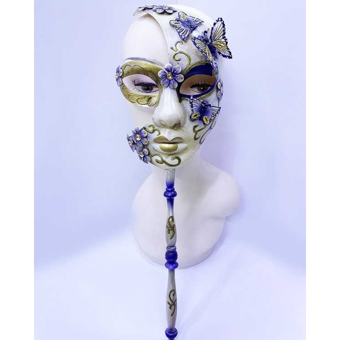 Kelebekli Masquerade Sopalı Venedik Maskesi Mor Renk 10x45 Cm