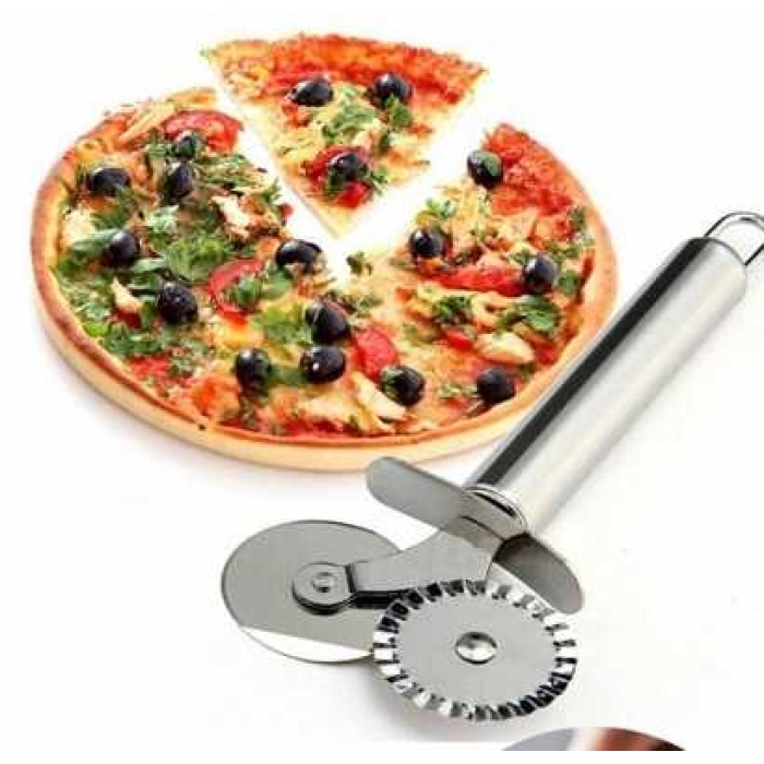 Çİft Başlı Metal Pizza Kesici ve Hamur Ruleti