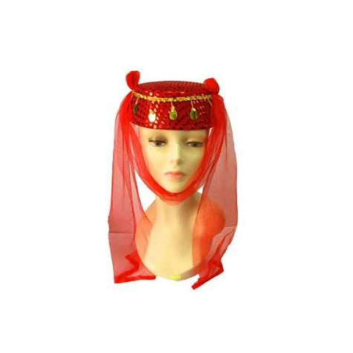 Pullu Duvaklı Kırmızı Fes