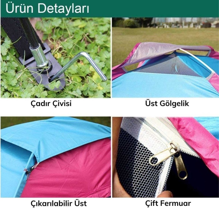 Kolay Kurulumlu Su Geçirmez Sineklikli Pratik Kamp Çadırı 2-3 Kişilik (200x150x110)