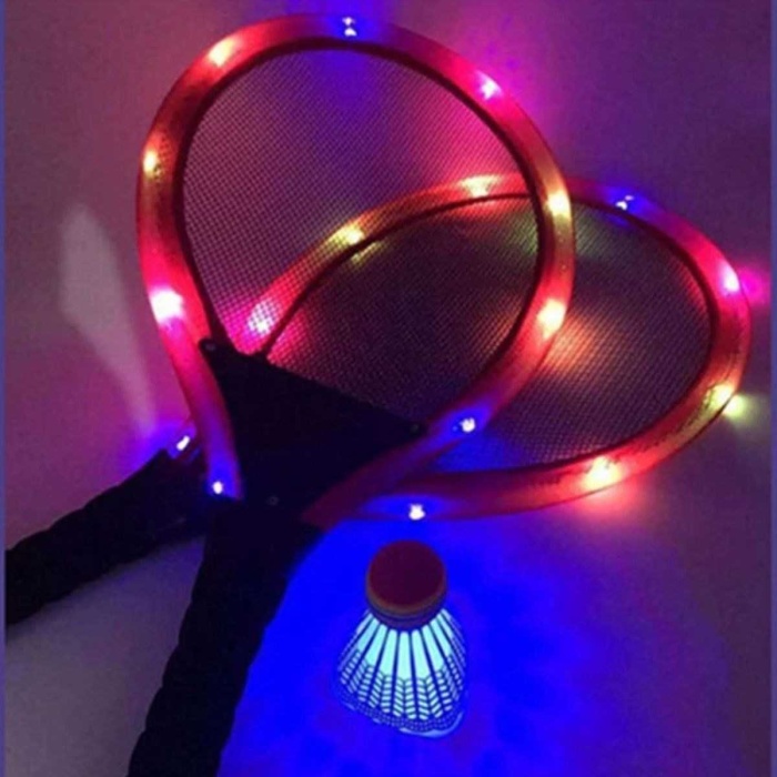 Işıklı Badminton Seti Hafif Portatif Taşınabilir Fileli Işıklı Raket Işıklı Topu Dahil