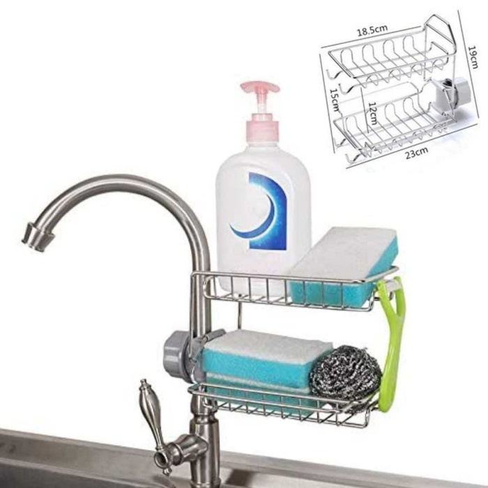 Paslanmaz Çelik İki Katlı Mutfak Ve Banyo Organizer Musluk Sabunluk Şampuanlık Rafı