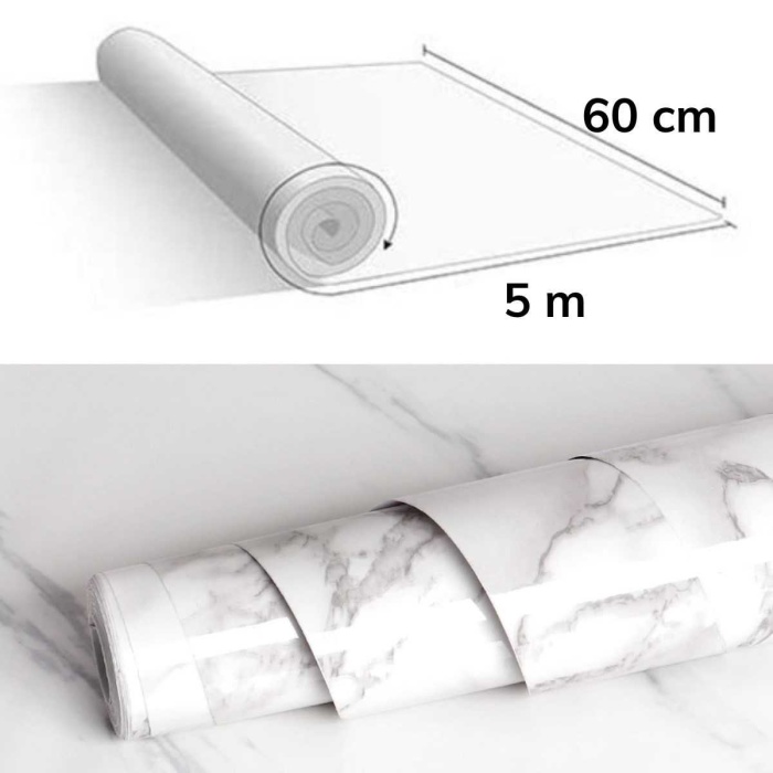 5mt X 60 Cm Mermer Desenli Masa Tezgah Mutfak Su Geçirmez Yapışkanlı Folyo Sticker
