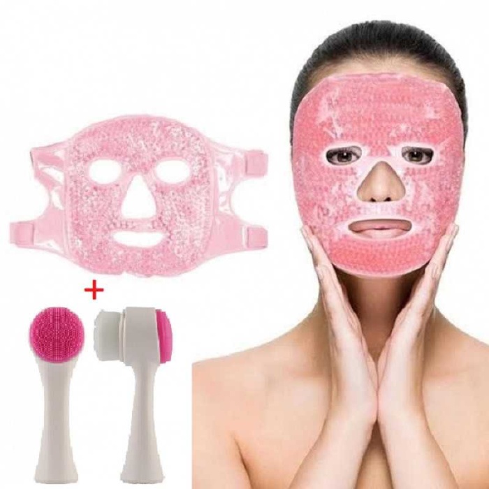 Jel Buz Paketi Soğutma Yüz Maskesi Baş Ağrısı Yastık Rahatlatıcı Kozmetik Maske + Çift Taraflı Cilt Ve Yüz Temizleme Fırçası