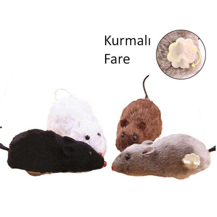 Kurmalı Kedi Eğitim Oyuncağı Tüylü Fare