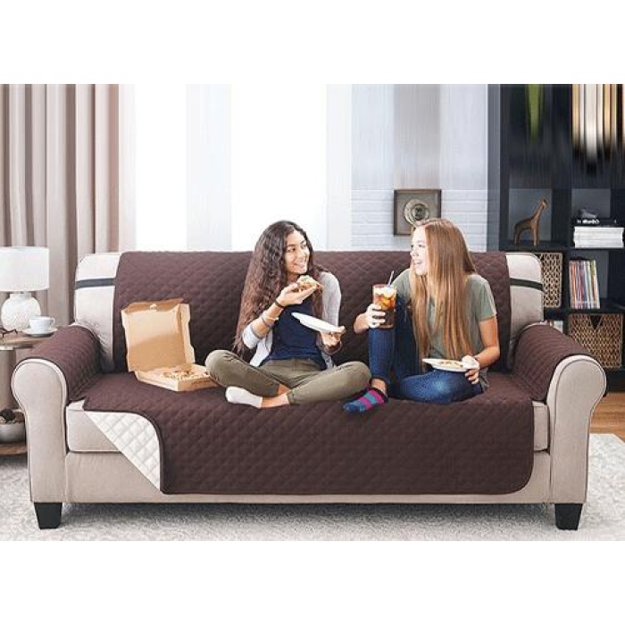 3+1 Çift Taraflı Kapitoneli Koltuk Örtüsü Tek Ve 3 Kişilik Takım(kahverengi - Bej)