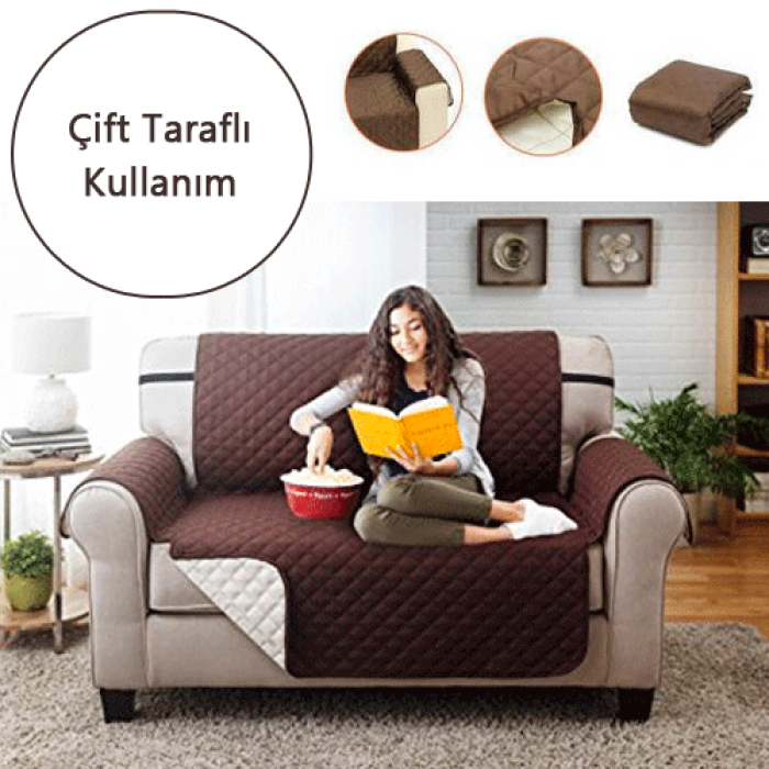 3+1 Çift Taraflı Kapitoneli Koltuk Örtüsü Tek Ve 3 Kişilik Takım(kahverengi - Bej)