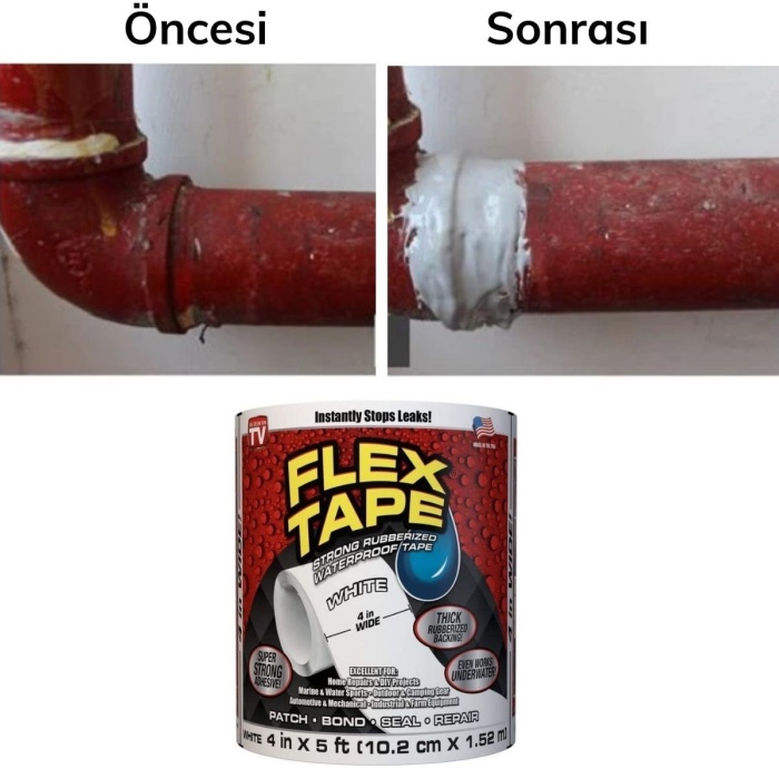 Güçlü Suya Dayanıklı Su Sızdırmaz Sıcak Soğuk Tamir Bandı Beyaz Flex Tape 1,5 Metre
