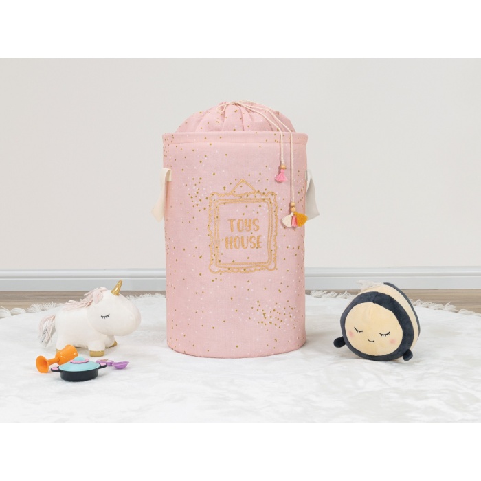 Baby Kullanımı Kolay Desenli Taşınabilir Torbalı Yuvarlak Sepet(pembe) Çamaşır Sepeti
