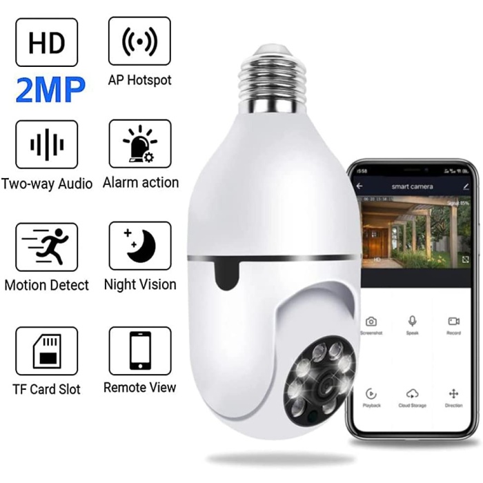 Wifi 360 Panoramik Ampul Kamera 1080p 2.4ghz Ve 5ghz İle Güvenlik Kamerası Çift Wifi 360 Derece Panoramik Görüntüleme Kablosuz Ev Gözetleme Kamerası Gece Görüş Çift Yönlü Ses Akıllı Hareket Alg