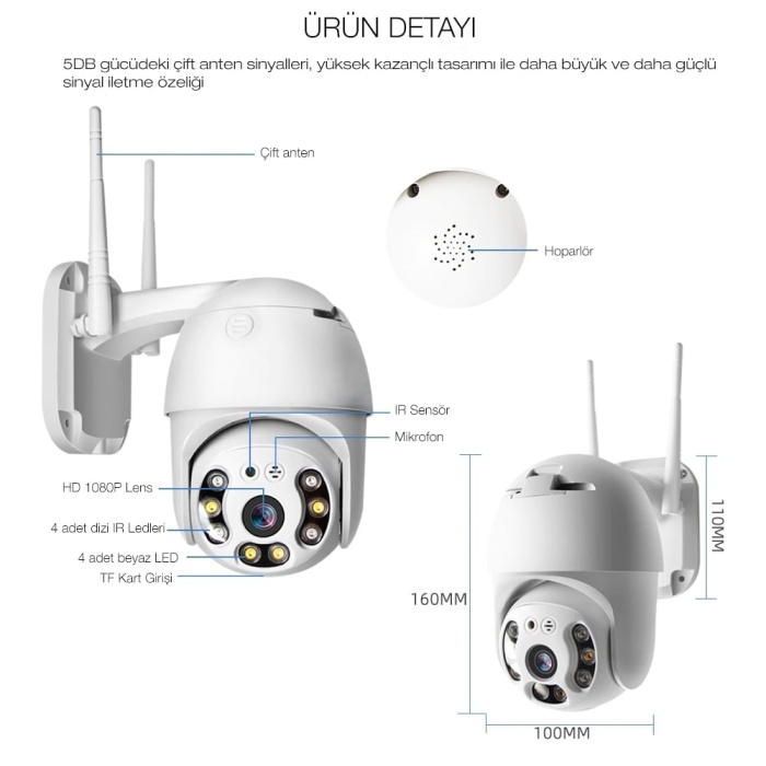 2.0 Mp Hd Lens 3.6mm İç Dış Mekan Suya Danıklı Ip Smart Wifi Network Tf Card Güvenlik Kamerası Wifi Kamera