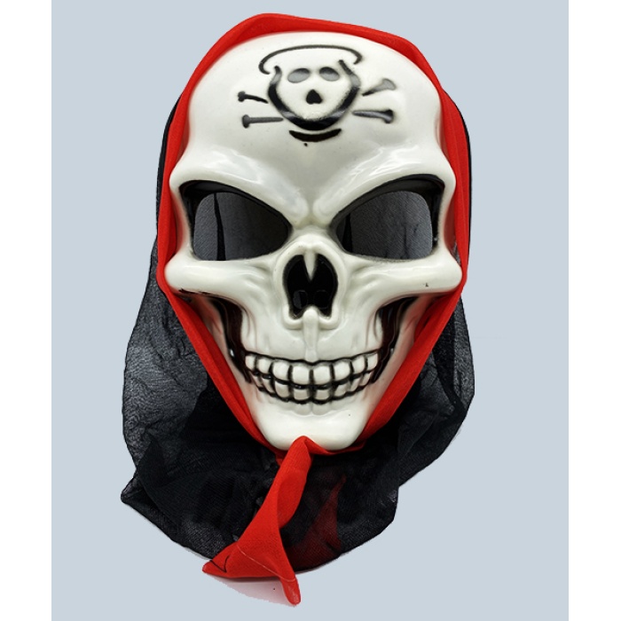 Siyah Pelerinli Danger Baskılı Dişli İskelet Kuru Kafa Maske 24x16 Cm