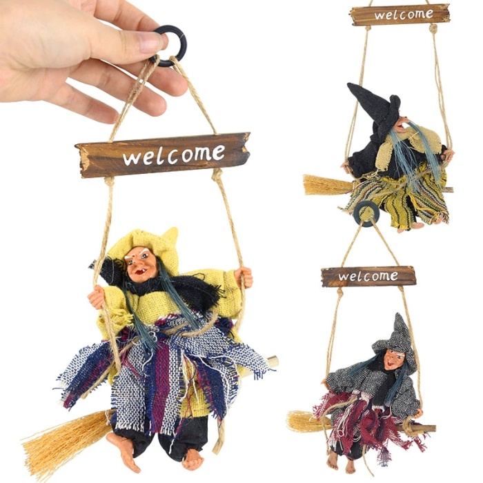 El İşlemeli Dekoratif Welcome Yazılı Cadı Kapı Süsü 19x18x5 Cm 1 Adet