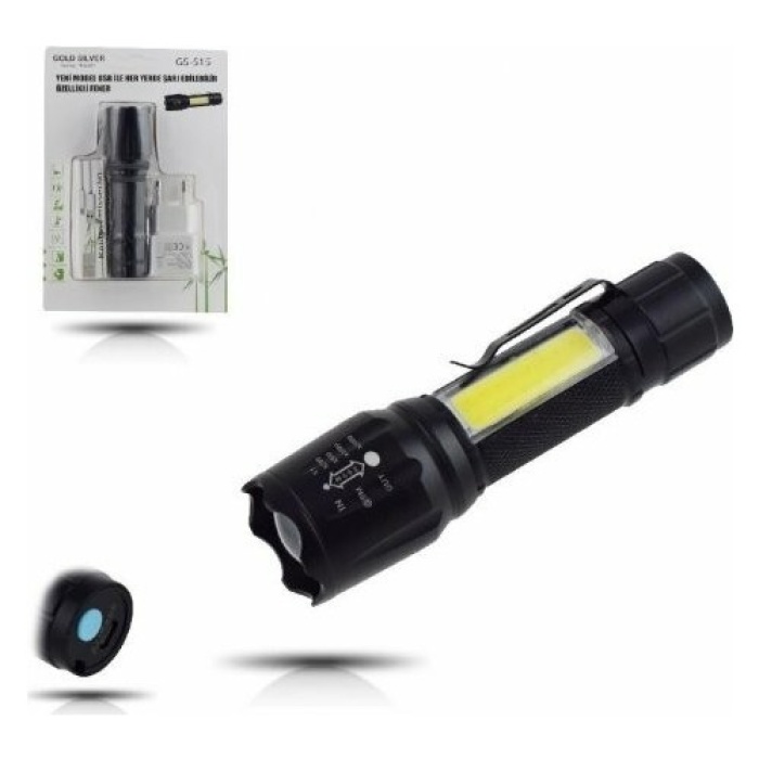 Gold Silver Gs-515 Usb İle Şarj Edilebilir T6 Led El Feneri