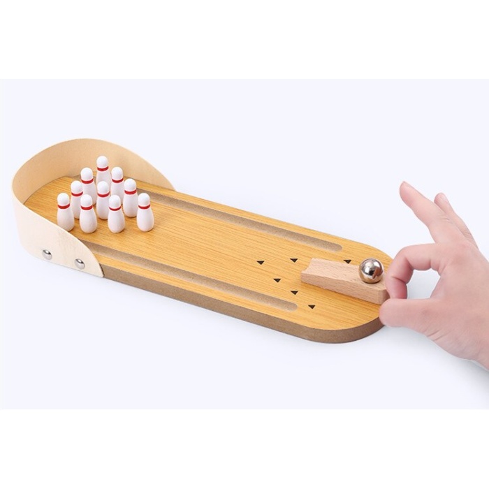 Mini Parmak Bowling Oyunu - Doğal Ahşap