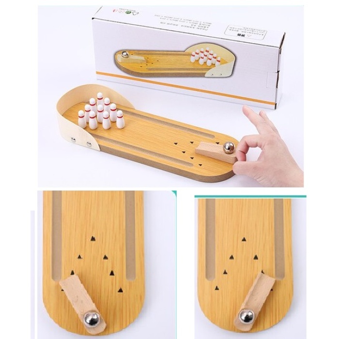 Mini Parmak Bowling Oyunu - Doğal Ahşap