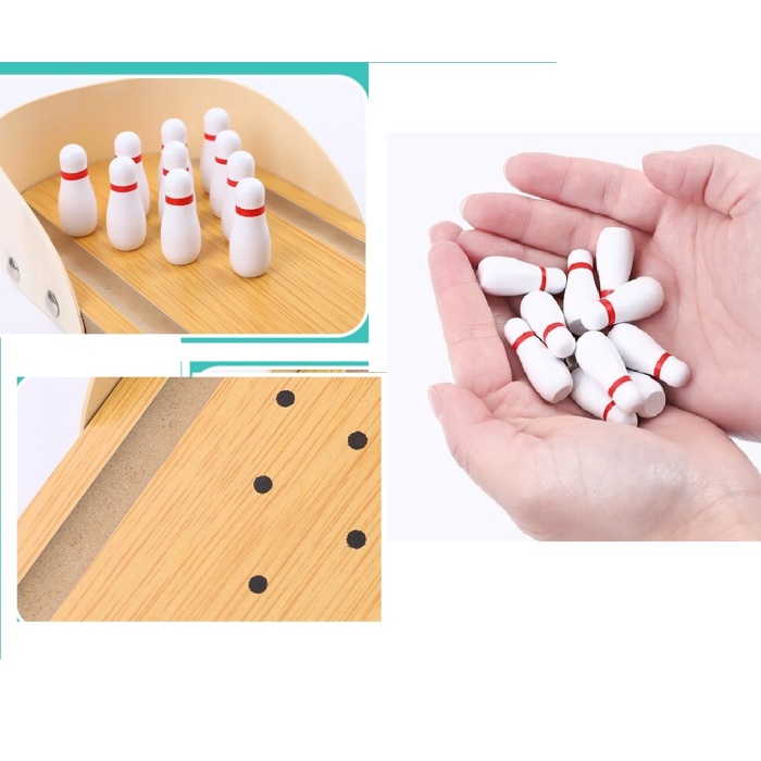 Mini Parmak Bowling Oyunu - Doğal Ahşap