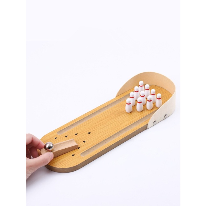 Mini Parmak Bowling Oyunu - Doğal Ahşap