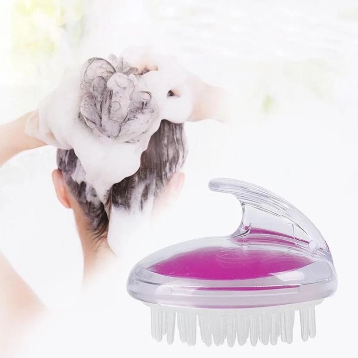 İnce Uçlu Şampuan Hazneli Silikon Duş Fırçası - Saç Yıkama Masaj Aleti