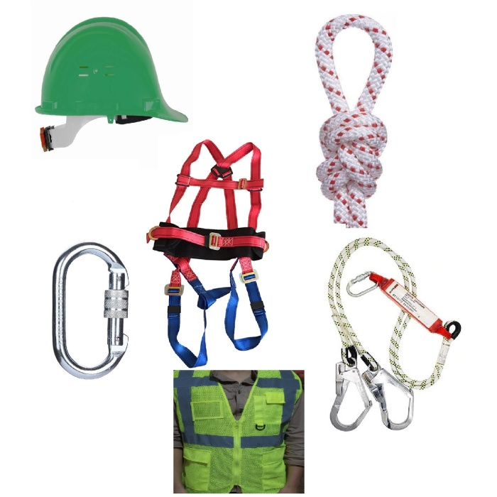 Full Set - İş Güvenlik Seti - Emniyet Kemeri- Lanyard- Baret- Yelek- Halat- Karabina