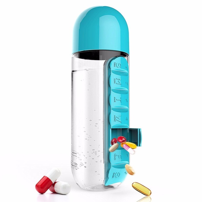 Haftalık İlaç Organizerli Plastik Su Şişesi 600 ml