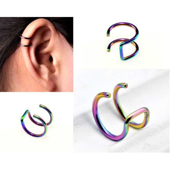 Hologram Sıkıştırmalı Deliksiz Kulak Burun Dudak İçin Fake Piercing 316L Çelik