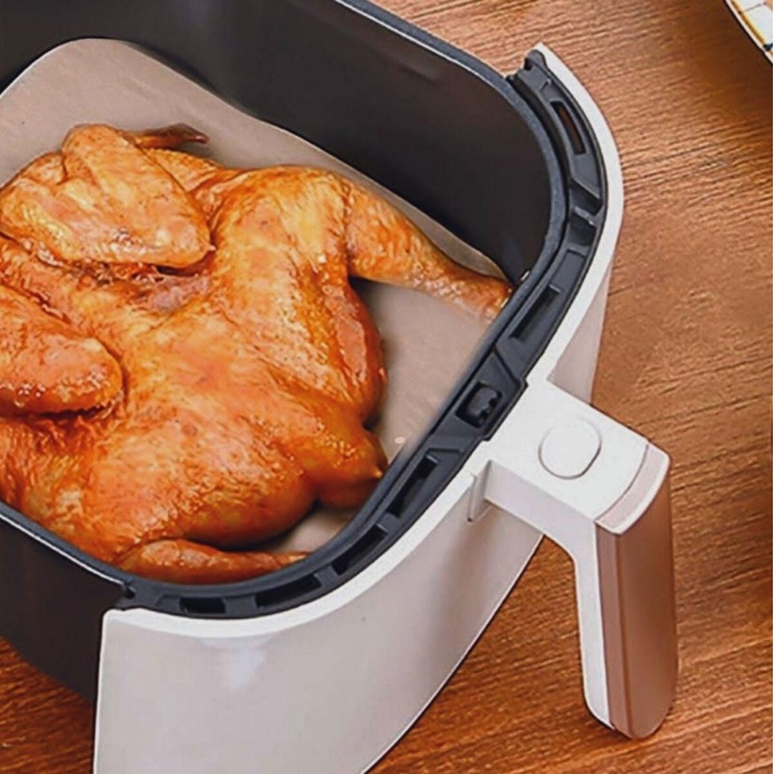 100 LÜ Deliksiz Düz Kare Air Fryer Pişirme Kağıdı Tek Kullanımlık Hava -Yağ Geçirmez Yapışmaz Kağıt