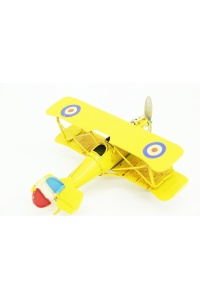 Nostaljik Vintage Tarz Dekoratif Metal Çift Kanatlı Savaş Uçağı (Sarı)