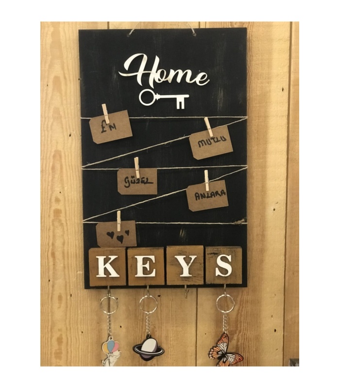 Dekoratif Home Keys Ahşap Resimlik Ve Notluk (SİYAH)