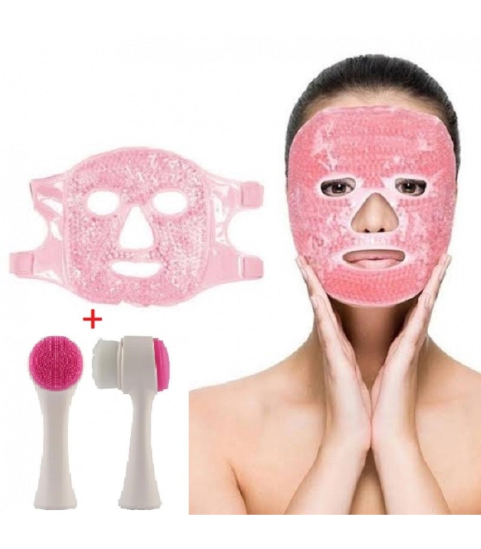 Jel Buz Paketi Soğutma Yüz Maskesi Baş Ağrısı Yastık Rahatlatıcı Kozmetik Maske + Çift Taraflı Cilt ve Yüz Temizleme Fırçası