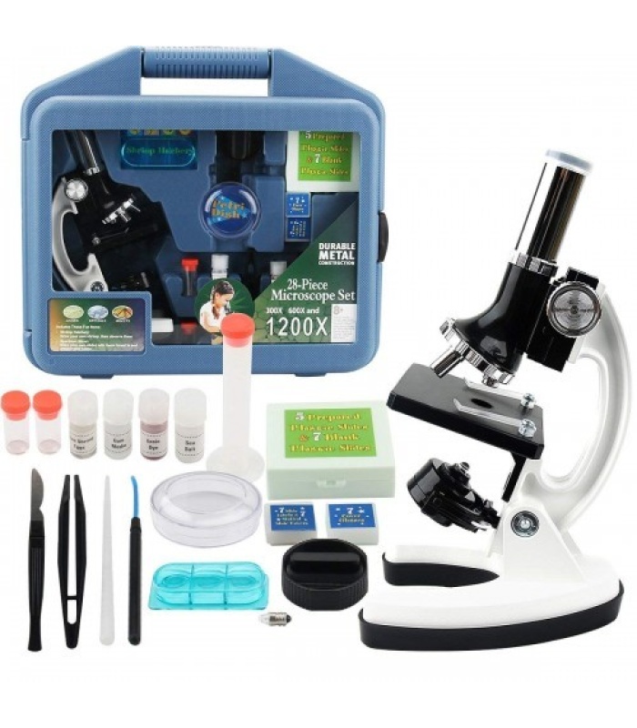 Mikroskop Taşınabilir Set 28 Parça Eğitim Mikroskop Kiti 300x 600x Ve 1200x çocuklara