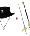 Plastik Zorro Kılıcı ve Z Baskılı Plastik Zorro Şapkası