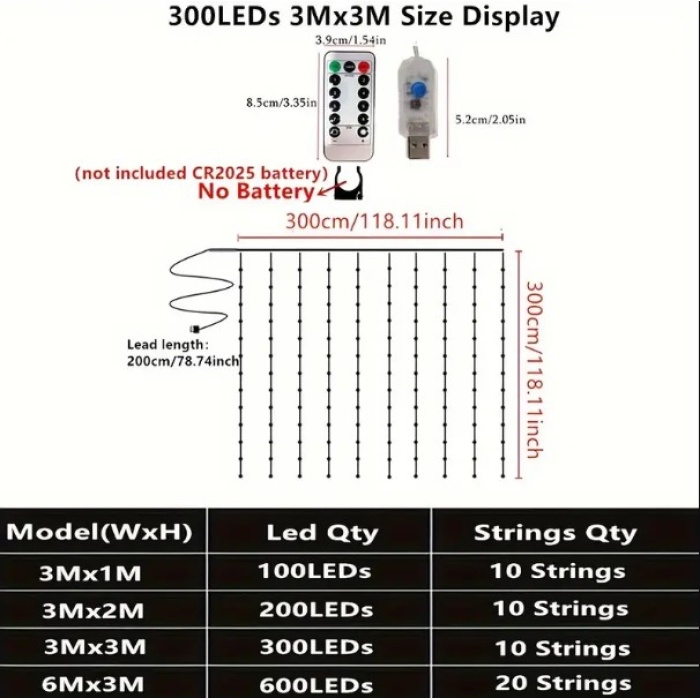 Büyüleyici Led Rbg Perde Işıkları 3x3 Metre