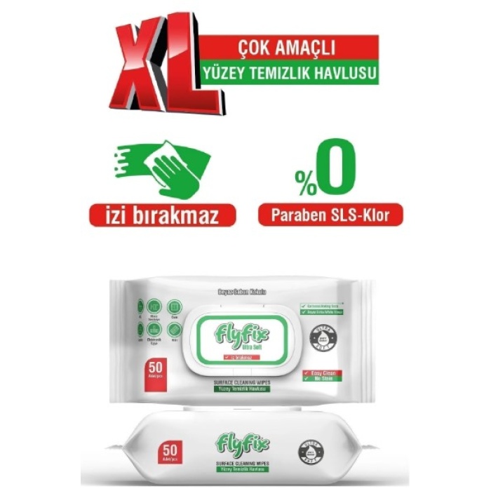 Flyfix Easy Clean Beyaz Sabun Katkılı Yüzey Temizlik Havlusu 12 Paket