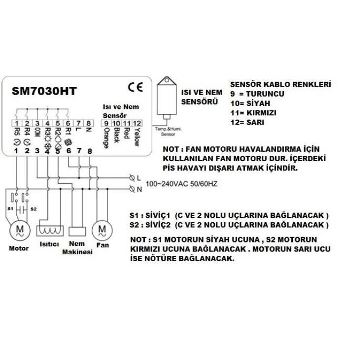 Kuluçka Makinası Termostat  SM7030HT ( ISI + NEM + MOTOR KONTROL + ALARM FONKSİYONLU )