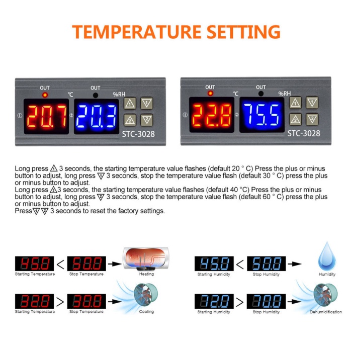 Dijital Termostat - Higrostat STC 3028 - 220 VOLT